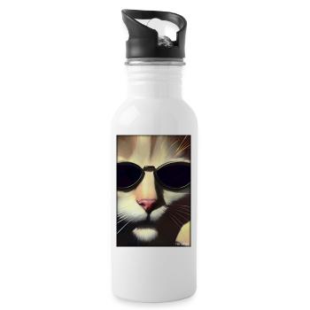 Katze Kater Sonnenbrille Tierwelt Tiere Haustier - Trinkflasche mit integriertem Trinkhalm - Weiß - Rechts