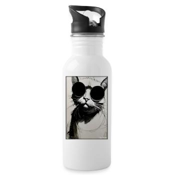 Katze Kater Sonnenbrille Tierwelt Tiere Haustier - Trinkflasche mit integriertem Trinkhalm - Weiß - Rechts