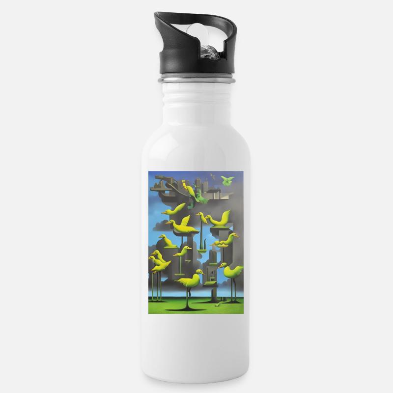 Enten im Baum - Trinkflasche mit integriertem Trinkhalm - Weiß