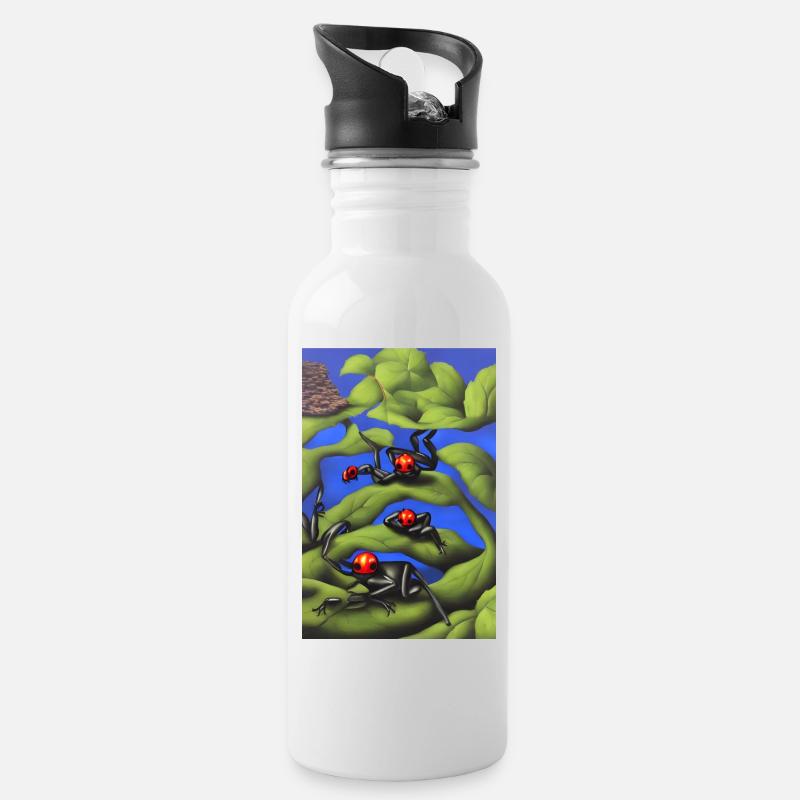 Grenouilles sur plante - Gourde avec paille intégrée - blanc