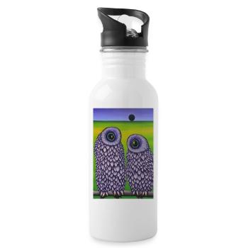 Eule im Feld - Trinkflasche mit integriertem Trinkhalm - Weiß - Rechts