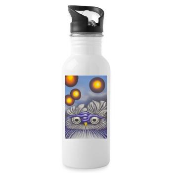 Hibou avec lune - Gourde avec paille intégrée - blanc - Droite