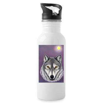 Loup sous la Lune - Gourde avec paille intégrée - blanc - Droite