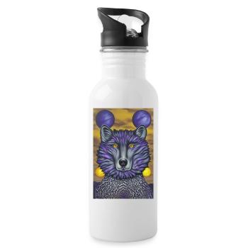 Wolf mit Mond - Trinkflasche mit integriertem Trinkhalm - Weiß - Rechts
