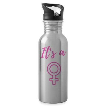 Baby Ankündigung - Mädchen - Schwangerschaft - Trinkflasche mit integriertem Trinkhalm - Lightsilver - Rechts