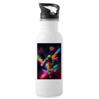 Astronaut im bunten All - Trinkflasche mit integriertem Trinkhalm - Weiß - Rechts