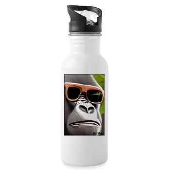 Gorilla Sonnenbrille Tierwelt Waldtier Tiere Wild - Trinkflasche mit integriertem Trinkhalm - Weiß - Rechts