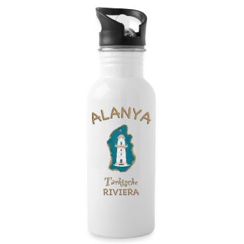 Alanya , Leuchtturm, Türkische Riviera - Trinkflasche mit integriertem Trinkhalm - Weiß - Rechts