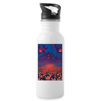 Tulip Lily Family Flower Spring Meadow Green - Water bottle with straw - white - Right