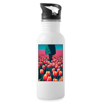 Tulip Lily Family Flower Spring Meadow Green - Water bottle with straw - white - Right