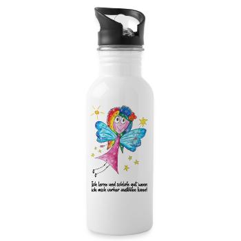 Generatorin Motiv Fee - gut lernen & schlafen - Trinkflasche mit integriertem Trinkhalm - Weiß - Rechts
