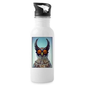 Eule Sonnenbrille Wildtier Vogel Waldtier Wald - Trinkflasche mit integriertem Trinkhalm - Weiß - Rechts