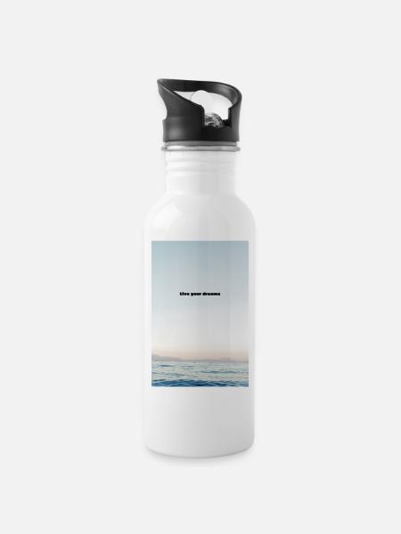 Live your dreams - Trinkflasche mit integriertem Trinkhalm - Weiß