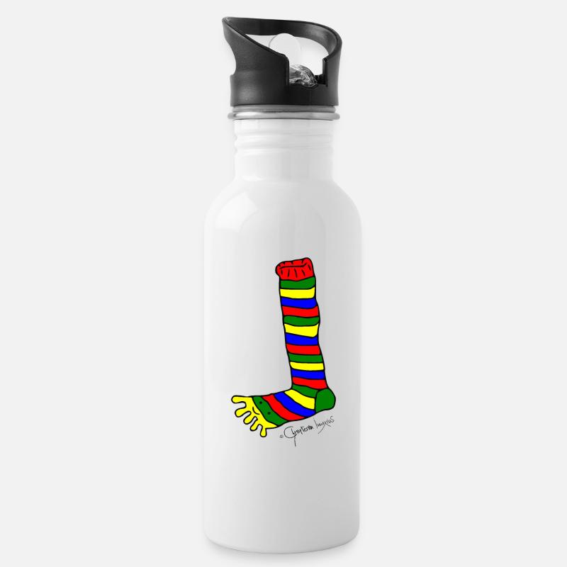 Ringelzehensocke © Chyropterum Innoxius - Trinkflasche mit integriertem Trinkhalm - Weiß