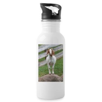 Goat (Ziege, Capra) brown and white - Water bottle with straw - white - Right