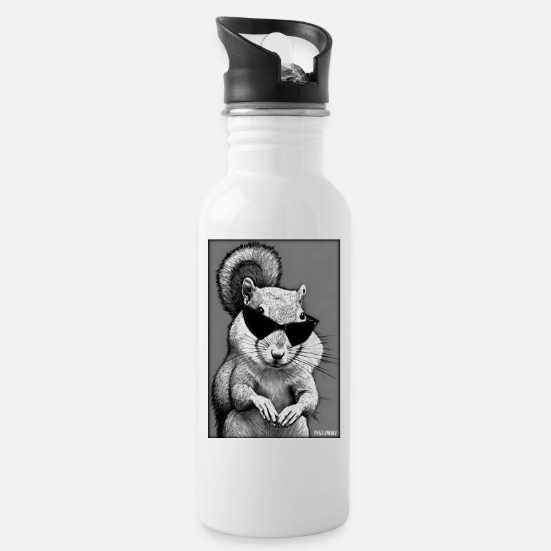 Eichhörnchen Sonnenbrille Wildtier Waldtier Wald - Trinkflasche mit integriertem Trinkhalm - Weiß