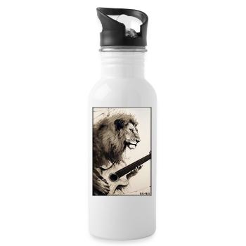 Lion Guitar Wildlife Musician Big Cat Zoo Nature - Water bottle with straw - white - Right