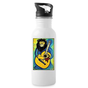 Lion Guitar Wildlife Musician Big Cat Zoo Nature - Water bottle with straw - white - Right