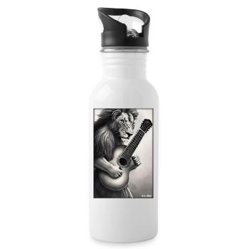 Lion Guitar Wildlife Musician Big Cat Zoo Nature - Water bottle with straw - white - Right