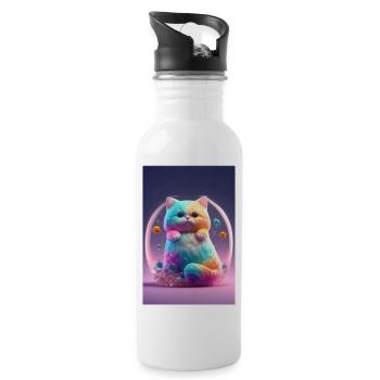 Chat coloré - Gourde avec paille intégrée - blanc - Droite