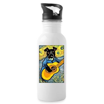 Hund Gitarre Haustier Musiker Hundefreund - Trinkflasche mit integriertem Trinkhalm - Weiß - Rechts