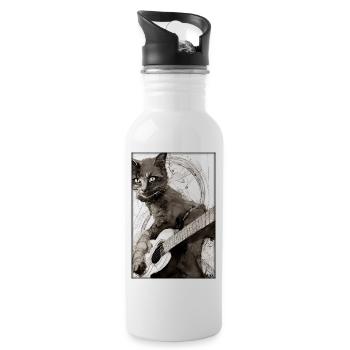 Cat Guitar Pet Musician Cat Friend - Water bottle with straw - white - Right