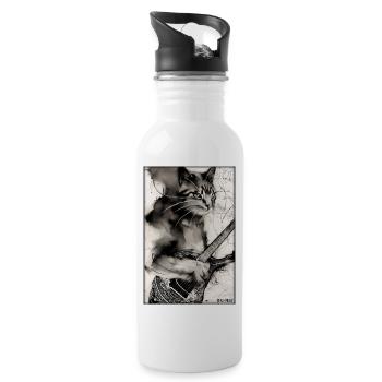 Cat Guitar Pet Musician Cat Friend - Water bottle with straw - white - Right