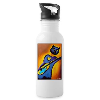 Panther Guitar Wildlife Musician Big Cat Zoo - Water bottle with straw - white - Right