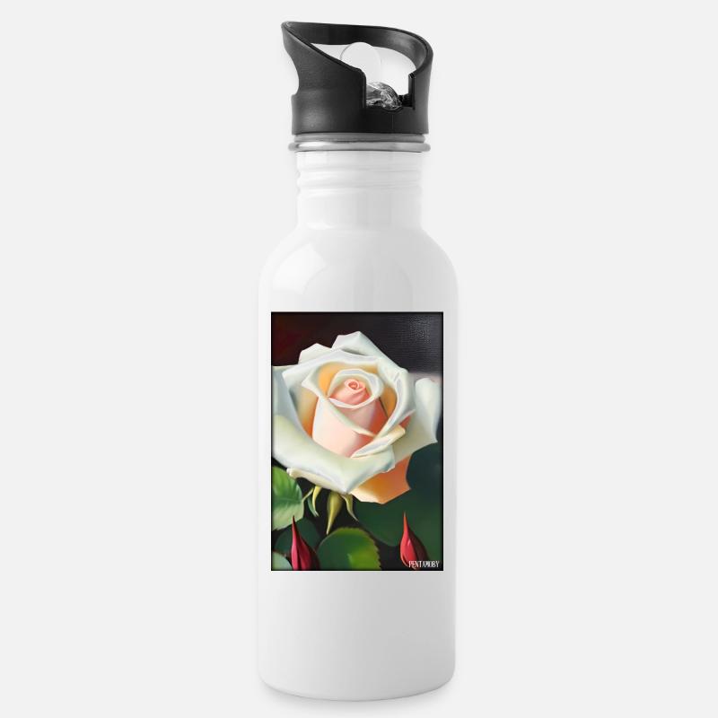Rose Rose Fleur Spring Meadow Green - Gourde avec paille intégrée - blanc