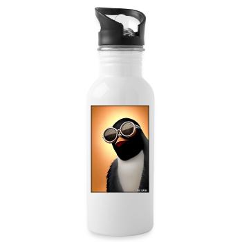 Pinguin Sonnenbrille Wildtier Vogel Seevogel - Trinkflasche mit integriertem Trinkhalm - Weiß - Rechts