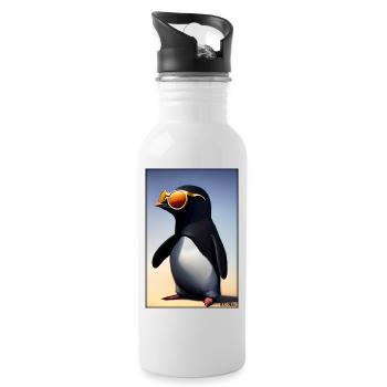 Pinguin Sonnenbrille Wildtier Vogel Seevogel - Trinkflasche mit integriertem Trinkhalm - Weiß - Rechts