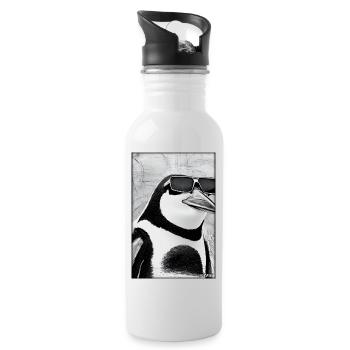 Pinguin Sonnenbrille Wildtier Vogel Seevogel - Trinkflasche mit integriertem Trinkhalm - Weiß - Rechts