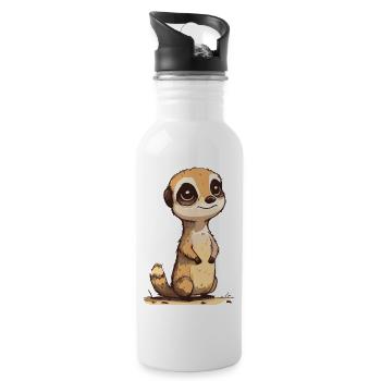 Comic Cute Kawaii Erdmännchen - Trinkflasche mit integriertem Trinkhalm - Weiß - Rechts