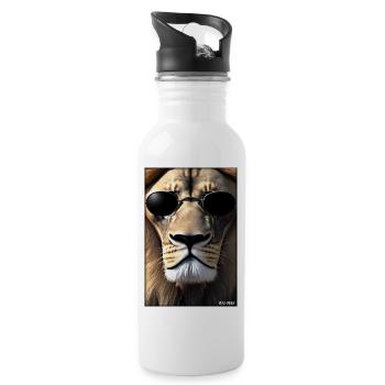 Lion Sunglasses Big Cat Wild Animal Lion's Head - Water bottle with straw - white - Right