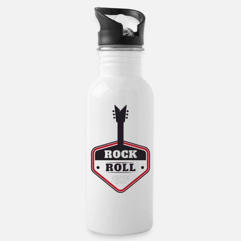 ROCK 'N' ROLL SEIT 1990 - Trinkflasche mit integriertem Trinkhalm - Weiß