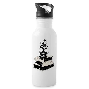 black and white space with books and coffee. - Water bottle with straw - white - Right