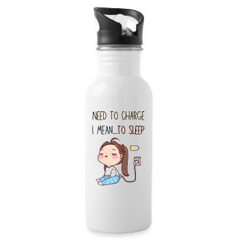 I Need To Charge I Mean To Sleep. Sleeping Girl. - Water bottle with straw - white - Right