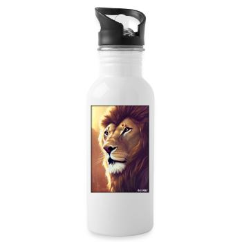 Lion Big Cat Wild Animal Lion's Head Lion's Mane Animal - Water bottle with straw - white - Right