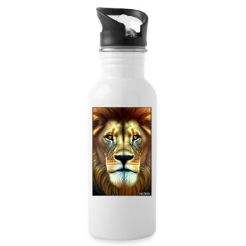 Lion Big Cat Wild Animal Lion's Head Lion's Mane Animal - Water bottle with straw - white - Right