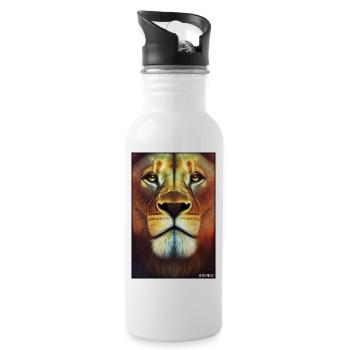 Lion Big Cat Wild Animal Lion's Head Lion's Mane Animal - Water bottle with straw - white - Right