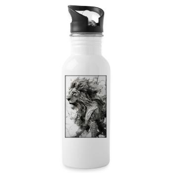 Lion Big Cat Wild Animal Lion's Head Lion's Mane Animal - Water bottle with straw - white - Right