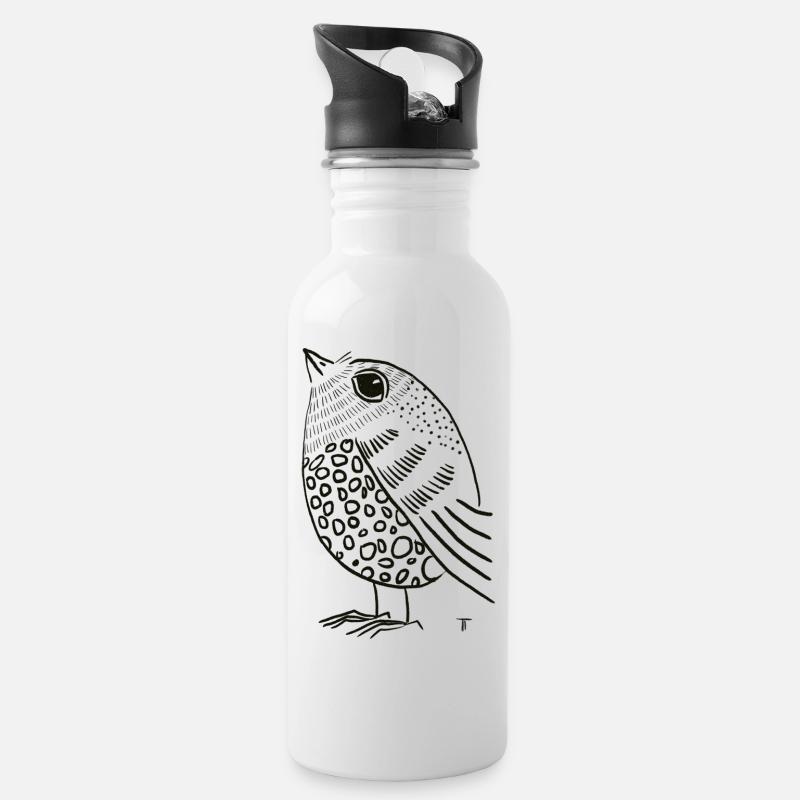 Kleiner Vogel - Trinkflasche mit integriertem Trinkhalm - Weiß