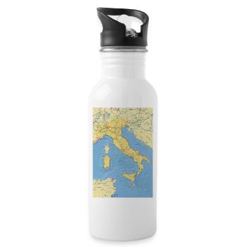 Italy map with cities, roads, rivers, lakes - Water bottle with straw - white - Right