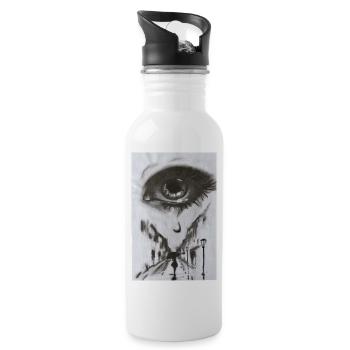 Weinende Augen – Aquarell Traurigkeit und Verlust - Trinkflasche mit integriertem Trinkhalm - Weiß - Rechts