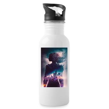 Mrs. Silhouette with Futuristic City Bunt - Water bottle with straw - white - Right