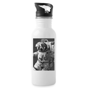 Jack Russel Terrier - Hunde Tshirt im Weltall - Trinkflasche mit integriertem Trinkhalm - Weiß - Rechts