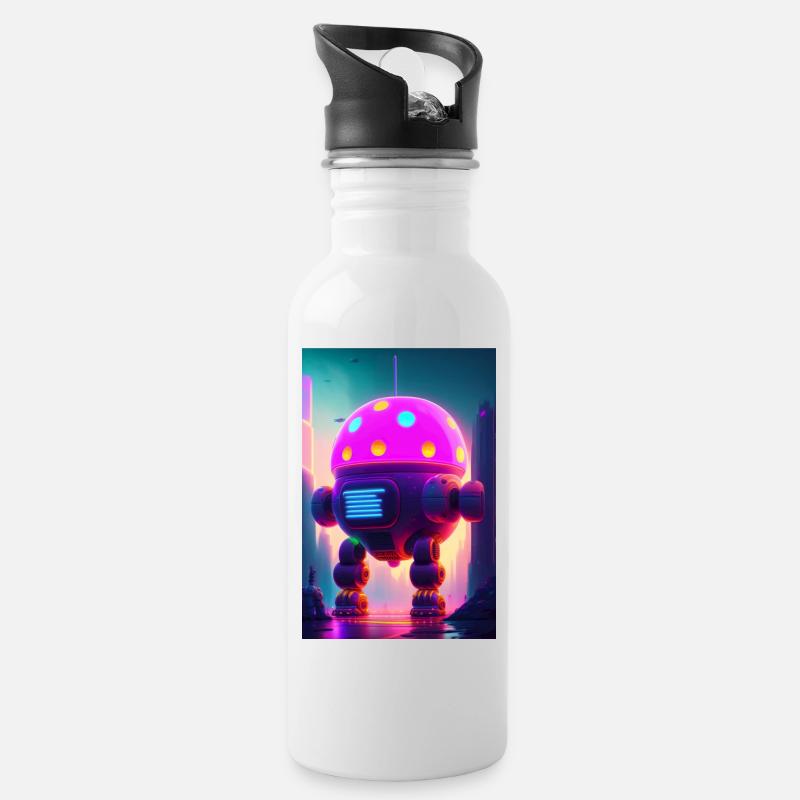 Futuristischer Gigant - Trinkflasche mit integriertem Trinkhalm - Weiß