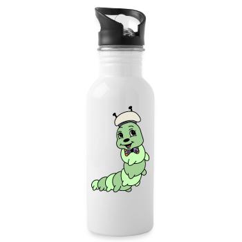 Niedliche Raupe – Cartoon Tier mit Schlips - Trinkflasche mit integriertem Trinkhalm - Weiß - Rechts