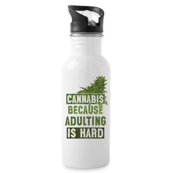 Cannabis because adulting is hard Bud Green - Water bottle with straw - white - Right