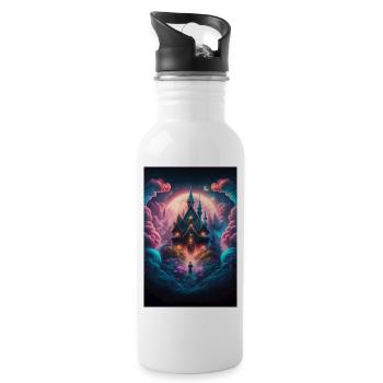 Buntes Fantasy Schloss Zauber Mystisch Surreal - Trinkflasche mit integriertem Trinkhalm - Weiß - Rechts